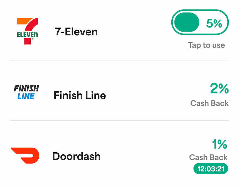 Example of cash back offers in the Netspend app
