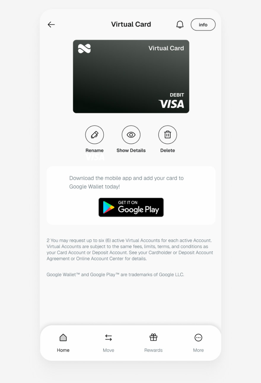 Virtual Card screen on the Netspend app