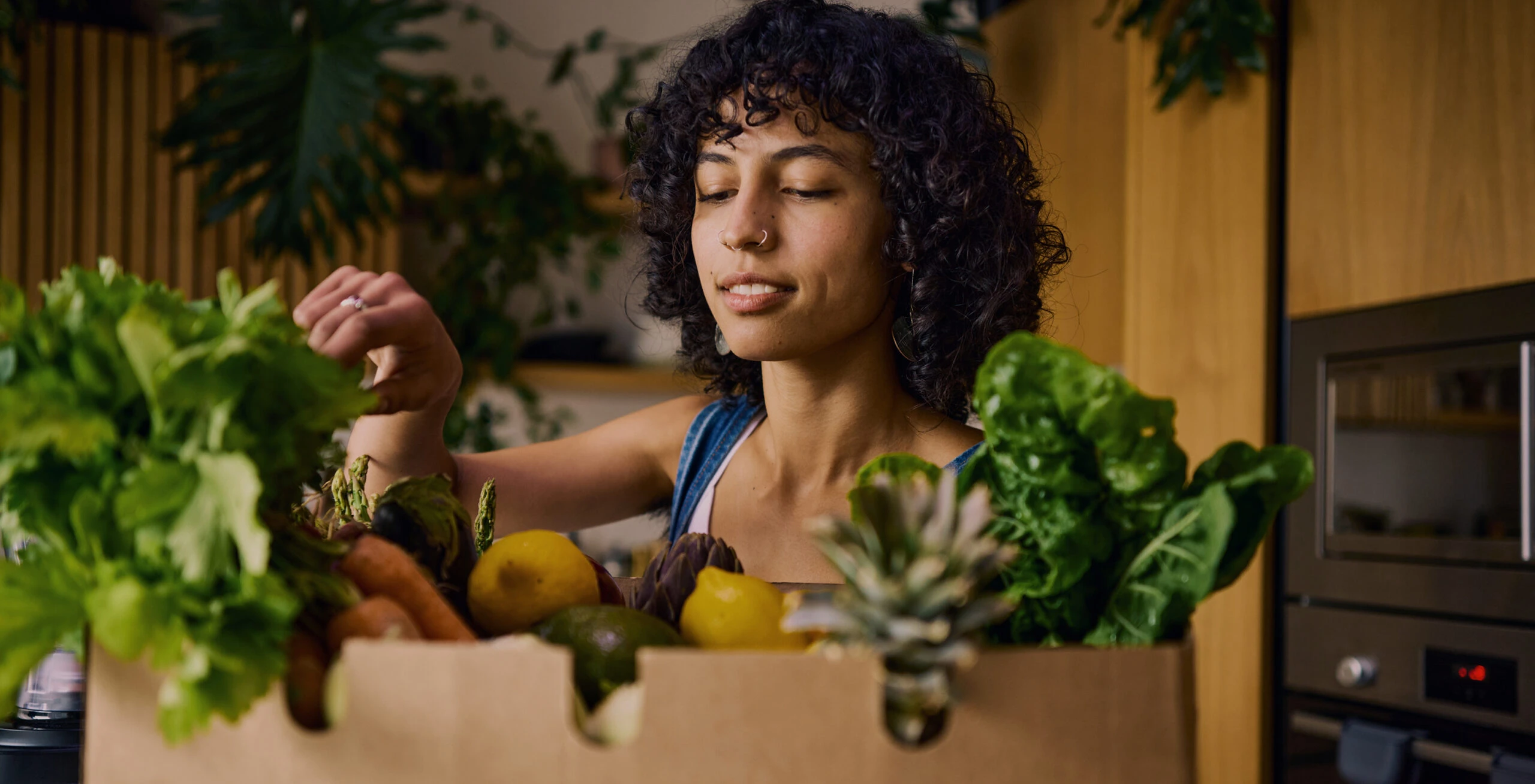Woman unloading her groceries