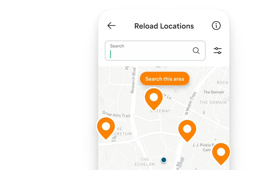 App screen showing reload locations